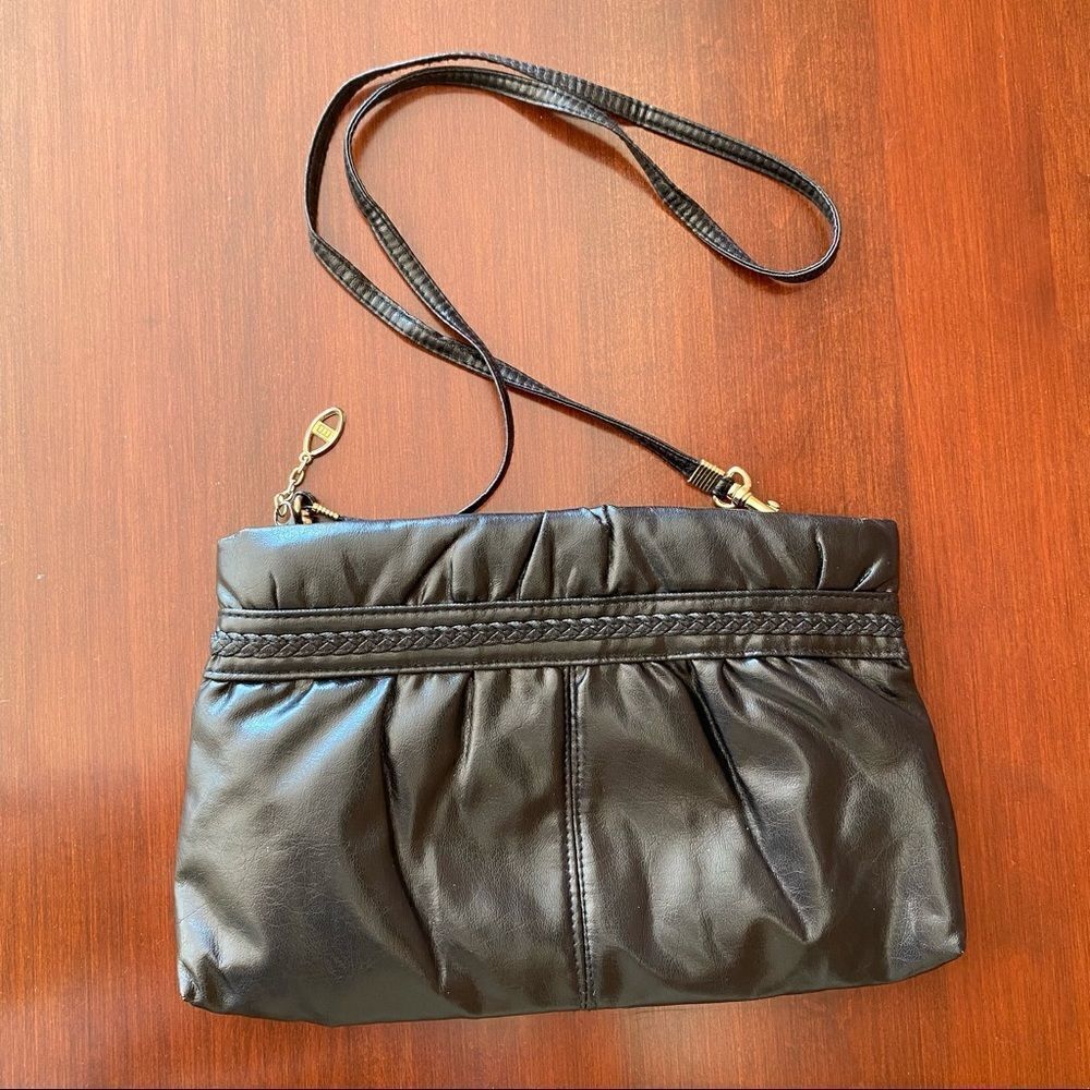 Holiday Fair 2 Pocket Purse w/ Braided Accent & Detachable Strap - Black & Gold